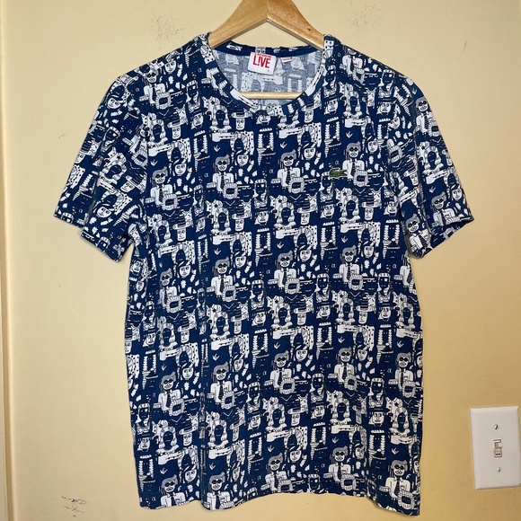Lacoste Navy and White Patterned Tee - Picture 1 of 7